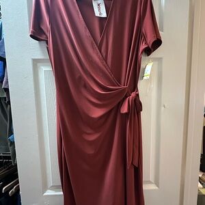Anne Klein Terracotta Wrap Midi Dress